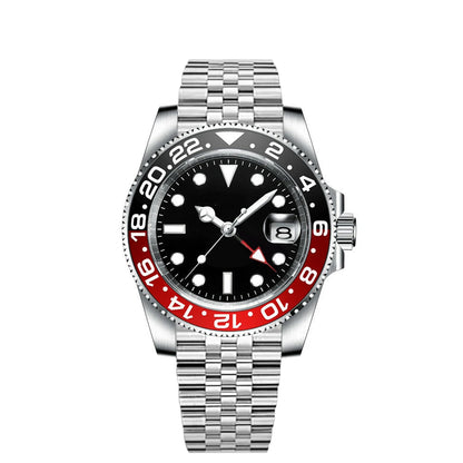 40MM Custom Logo New Men Quart Wristwatch Jubilee Stainless Quartz GMT Watch Sapphire Glass Men Watches Waterproof Luminous