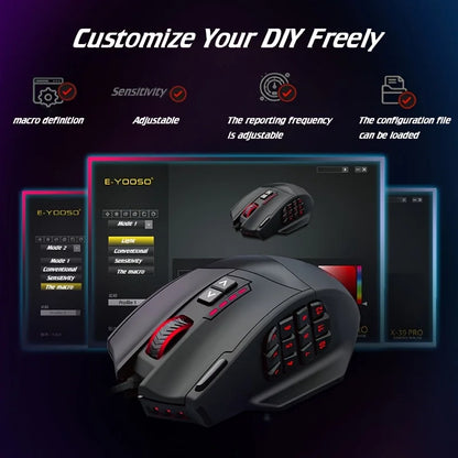E-YOOSO X-39PRO Wired Gaming Mouse with Side Keys, Newly Upgraded Sensor SG8960, Ergonomic Mouse, Esports Mouse, Optical Mouse