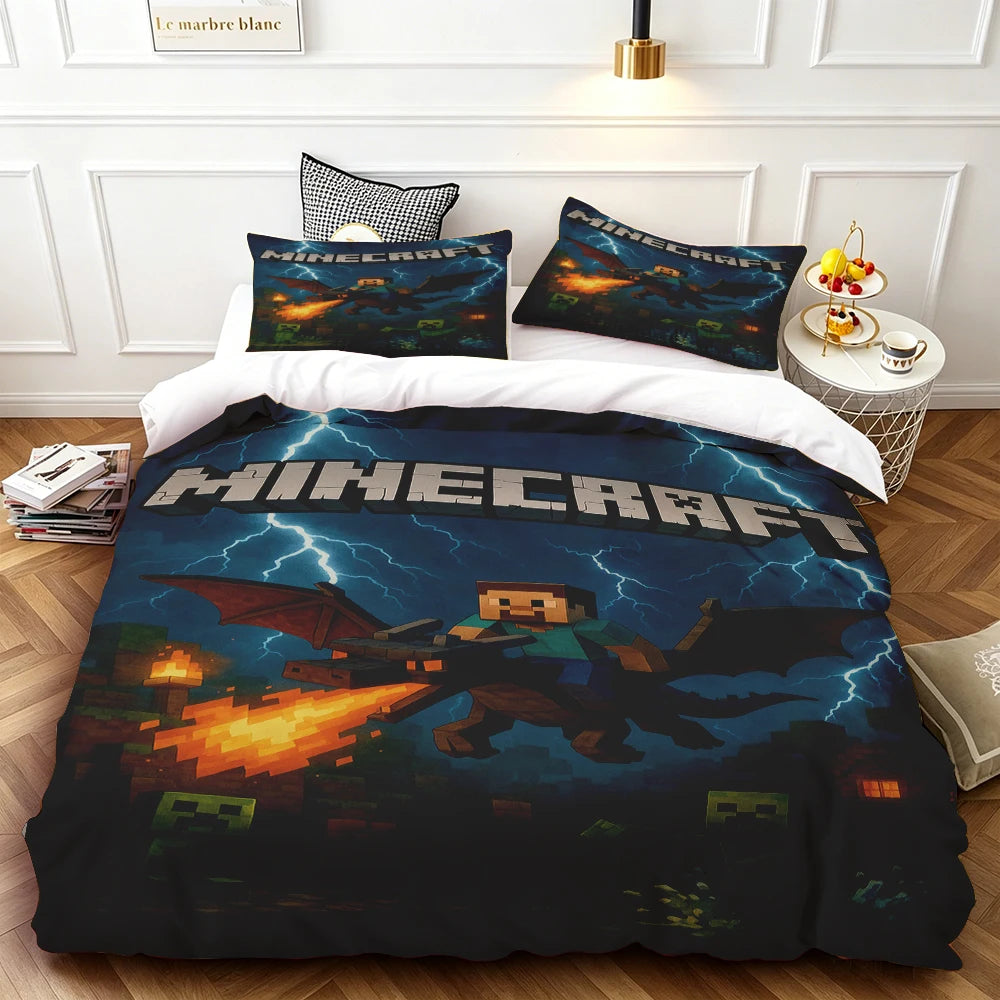 Cartoon Duvet Cover Set Minecraft Quilt Cover Bedding Set Soft and Comfortable for Bedroom Dormitory Best Gifts