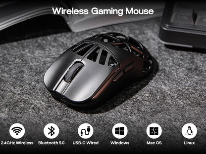 Rato Gaming Sem Fios EPOMAKER Carbon X com Fio/2.4G/BT, 400 a 30,000 DPI Ajustáveis, Sensor PAW3950, para PC/Mac/Linux
