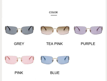 New Frameless Curved Metal Square Sunglasses Women Rimless Cutting Personality Glasses Fashion Brand Design Y2K Punk Sun Glasses