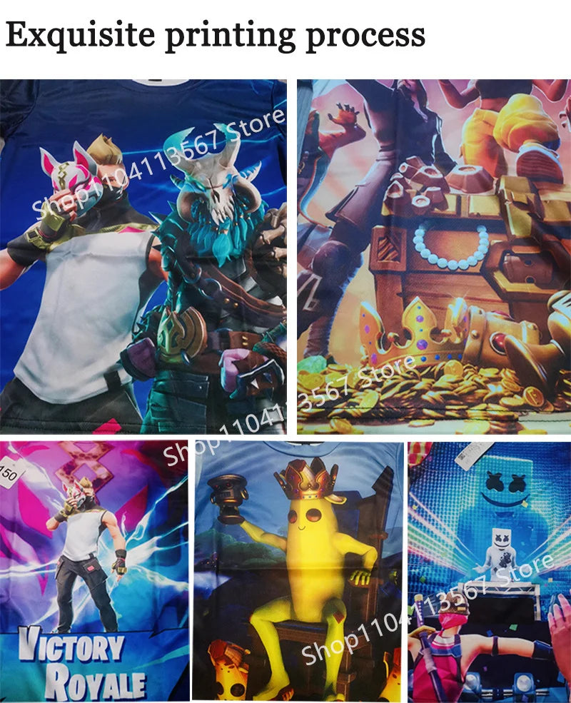 T-shirt Cartoon Fortnite para Rapazes e Raparigas, Battle Royale 3D, 3 a 14 Anos, Victory Royale, Top de Jogo para Criança e Roupa Teen