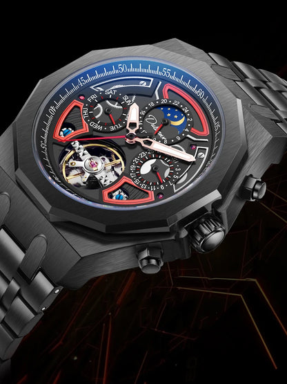 Top Brand Sport Watches with Tourbillon Stainless Steel Rubber Strap Multifunction Dial Automatic Watches Reloj Hombre New