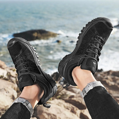 HIKEUP New High Quality Men Hiking Shoes Durable Leather Climbing Shoes Outdoor Walking Sneakers Rubber Sole Factory Outlet