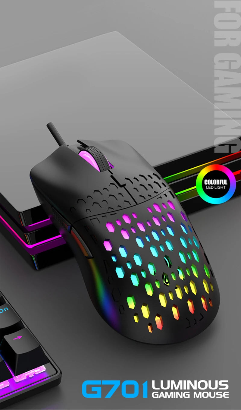 OnePlus G701 Wired Gaming Mouse, 6-Button Honeycomb RGB Gaming Mouse for PC, Ergonomic USB Wired Gaming Mouse for Windows, macOS & Office Use