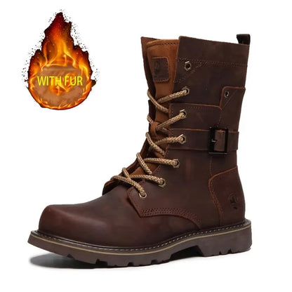 KOWM Cowhide Outdoor Men Hiking Shoes Waterproof Tactical Desert shoes Hunting Boots Snow Boots Fur Sneaker Women Trekking Shoes
