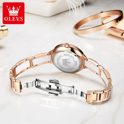 OLEVS 5872 Luxury Women's Watches Elegant Fashion Ceramic strip Waterproof Japan Imports Quartz Watch Dress Lady Watch Simple