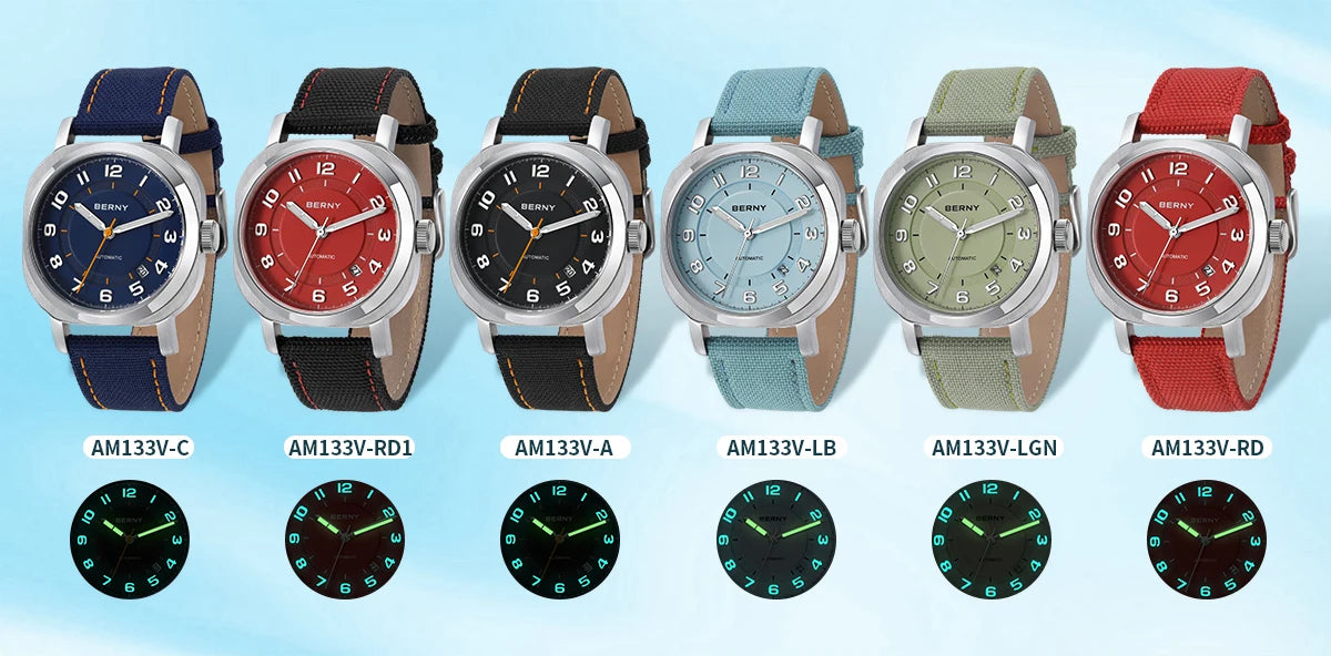 BERNY Mechanical Watch For Women Self-wind Pillow Cushion Sapphire Super Luminous Wristwatch Canvas Calendar Watch For Ladies