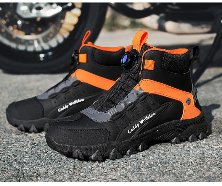 Casual Leather Motorcycle Riding Boots for Men Off-Road Motocross Shoes Breathable Wear Resistant