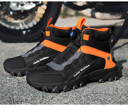 Casual Leather Motorcycle Riding Boots for Men Off-Road Motocross Shoes Breathable Wear Resistant