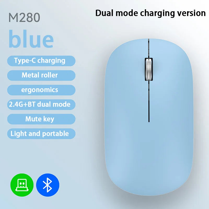 Lenovo Bluetooth Wireless Mouse Dual Mode 2.4G & Bluetooth 5.3, Type-C Rechargeable Silent Ergonomic Mouse with Adjustable DPI for Laptop & Office