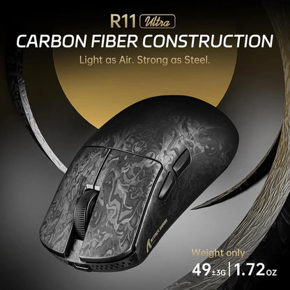 Rato Gaming Sem Fios ATTACK SHARK R11 ULTRA 49g em Fibra de Carbono 8000Hz, 42000 DPI, 20000 FPS, PAW3950MAX, Chip Nordic 52840