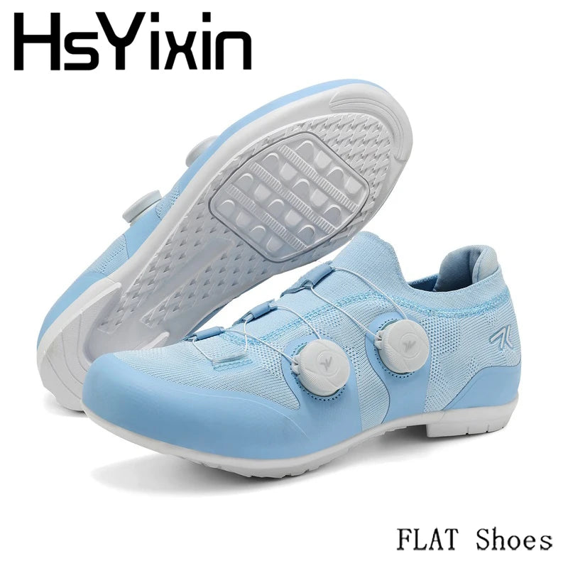 Cycling shoes road bike unisex, HsYixin breathable SPD self-locking non-slip racing road bike shoes flat MTB bicycle sneakers