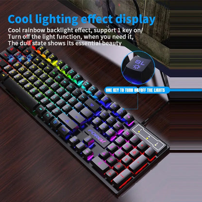 Kebidumei 104 key Backlit Mechanical Keyboard Wired Gaming Keyboard Luminous keyboard And Mouse Set for Gamer PC Laptop Office