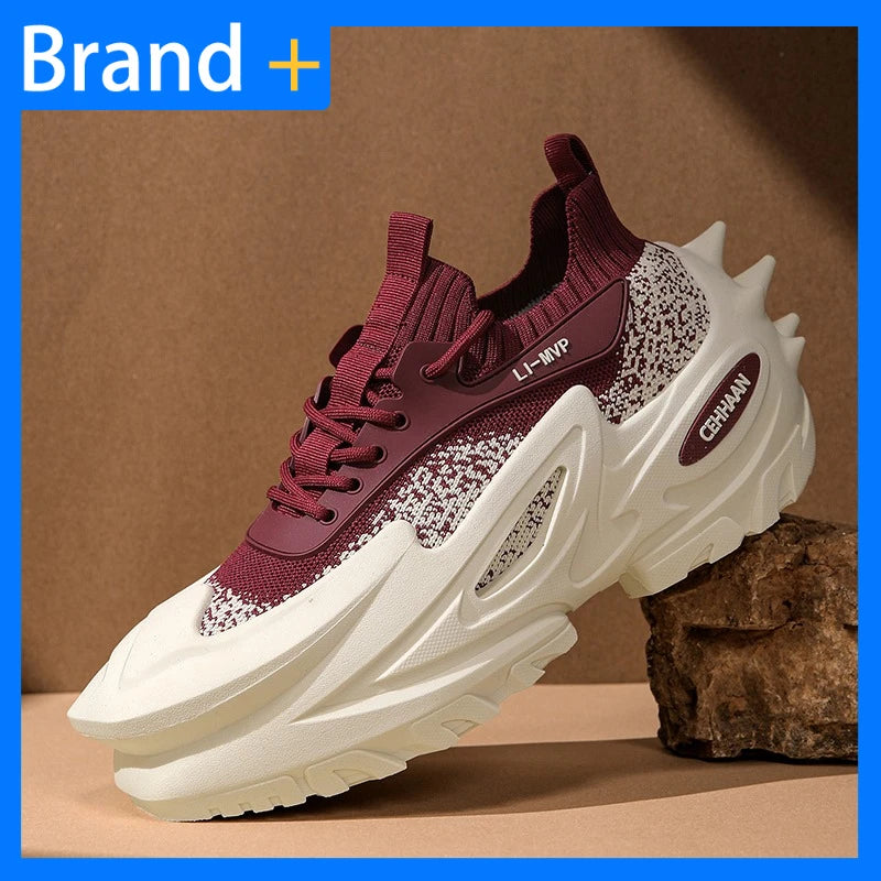 Mens Sports Shoes Elastic Thick Soled Anti Slip Outdoor Fitness Shoes Versatile Daily Wear Casual Street Fashion Walking Shoes