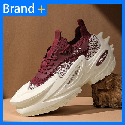 Mens Sports Shoes Elastic Thick Soled Anti Slip Outdoor Fitness Shoes Versatile Daily Wear Casual Street Fashion Walking Shoes