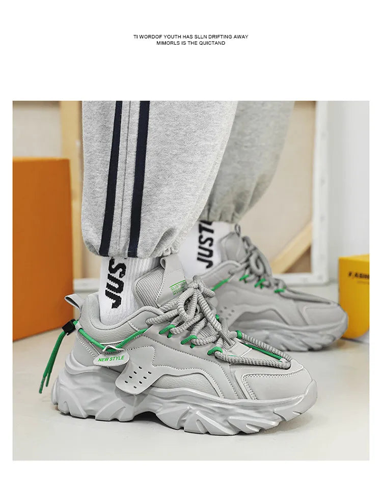 Men's shoes, seasonal leather trend, soft sole, sports running shoes, campus style, casual and versatile, fashionable dad shoes