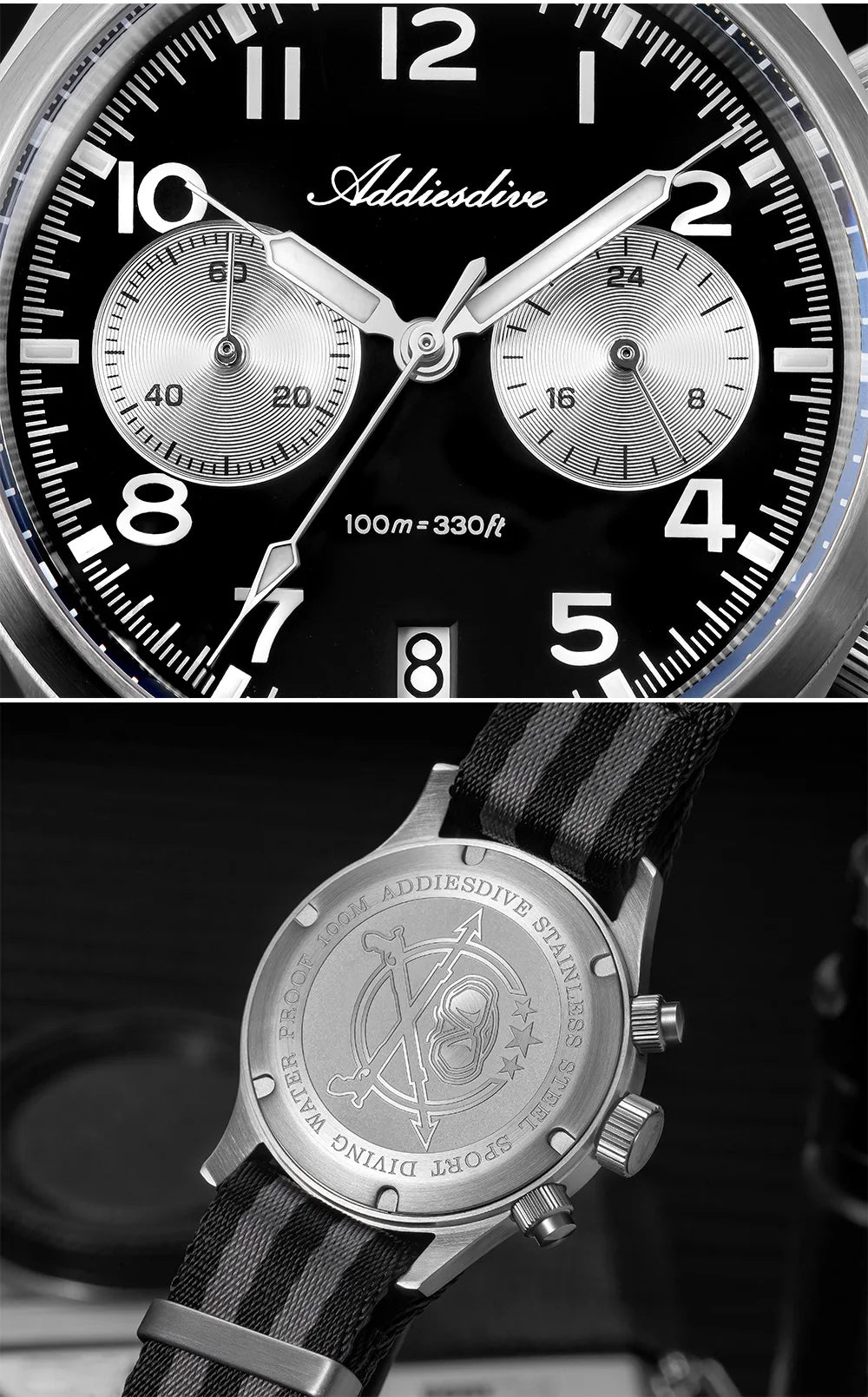 ADDIESDIVE 2025 Novo Relógio Masculino Panda Eye Retro de Luxo VK64 Quartz, Cronógrafo Desportivo para Homem, 100M Impermeável, Luminoso