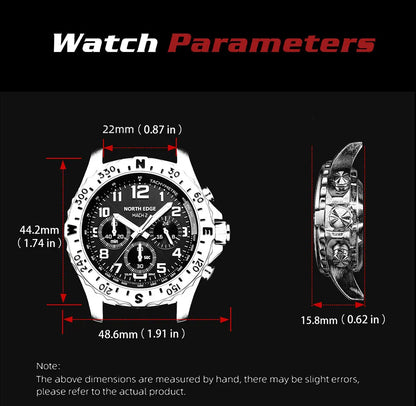 NORTH EDGE 2024 MACH 2 Men's Watches Solar Power 316 stainless steel Case Quartz Watch For Men Pilot Waterproof 50M Stopwatch