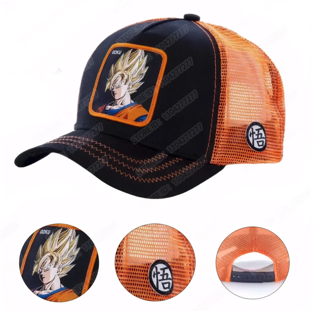 Dragon Ball Son Goku Cap Baseball Cap Summer Travel Peaked Cap Men's Embroidery Hip-Hop Sun Visor Adjustable Trucker Mesh Cap