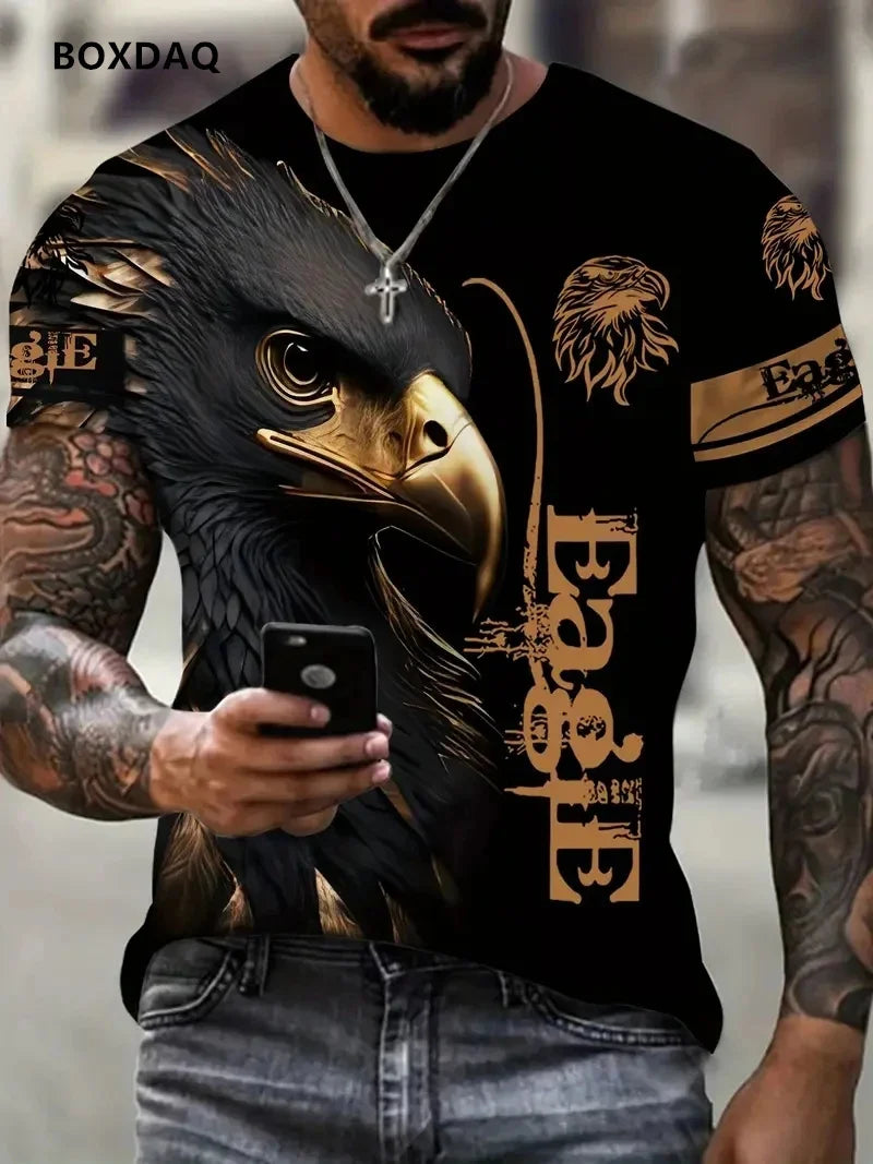 Fashion Eagle Men's T-Shirts Loose O-Neck Casual Tops Short Sleeve 3D Animal Printing Street T Shirt 6XL Big Size Breathable Tee