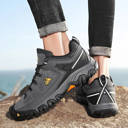 HIKEUP New High Quality Men Hiking Shoes Durable Leather Climbing Shoes Outdoor Walking Sneakers Rubber Sole Factory Outlet
