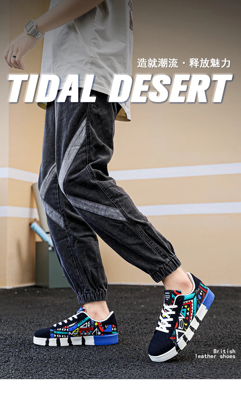 YRZL Sapatilhas de corrida desportivas para homem em lona, estilo geométrico, com atacadores, sapatilhas de casal com estampado graffiti moderno, sapatos de skate para homem