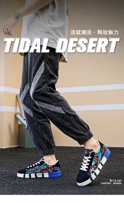 YRZL Sapatilhas de corrida desportivas para homem em lona, estilo geométrico, com atacadores, sapatilhas de casal com estampado graffiti moderno, sapatos de skate para homem