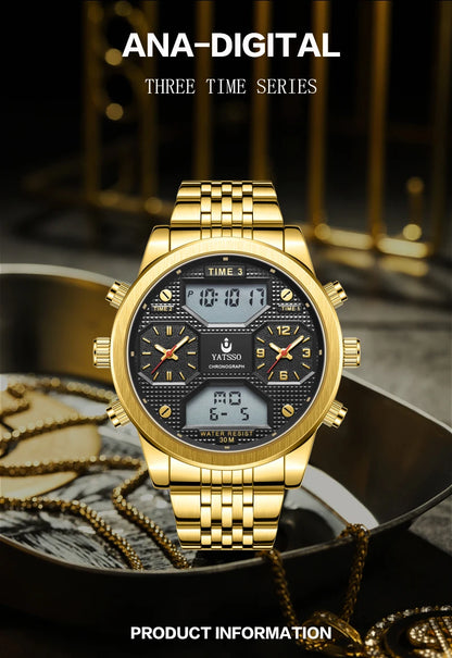 Men's Digital Military Sport Watch 3ATM Waterproof Luminous Steel Strap Quartz Wristwatch Fashion Male Clock Reloj Hombre
