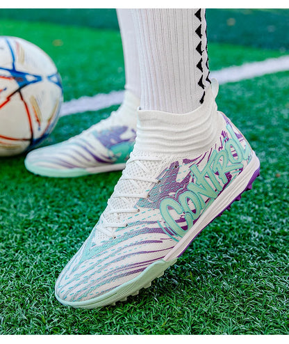 Pánské a dámské fotbalové kopačky na venkovní fotbal, protiskluzová obuv na fotbalové hřiště, ultralehké futsalové tenisky TF/FG s kolíky