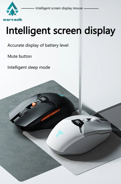 Warvank SX01 trådløs gamingmus med smart skærm, 6-trins DPI-justering, 600mAh genopladelig, lydløs kontor-Bluetooth-mus