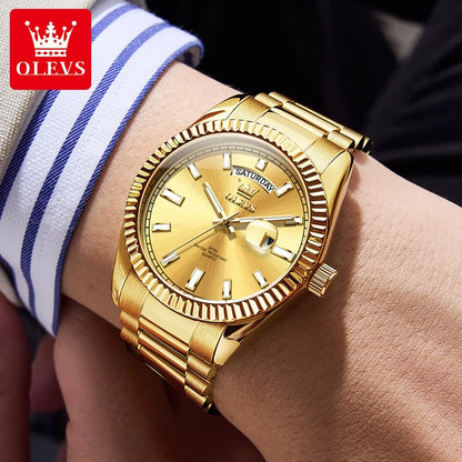 OLEVS 5650 Quartz Men's Watches Unique Week Calendar Display Luxury Brand Original Watches for Men Luminous Waterproof Man Watch