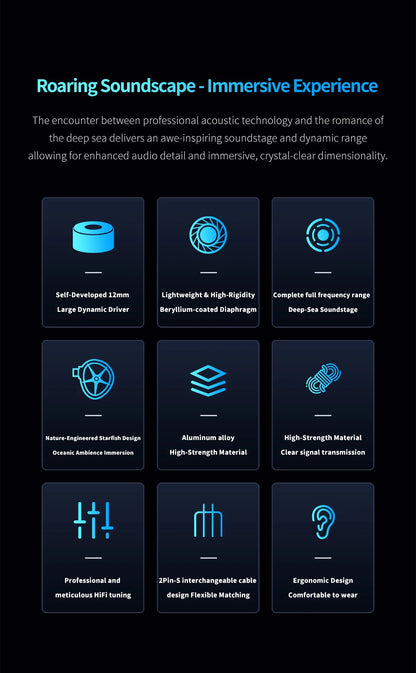 TRN Starfish Earphones 12mm Dynamic Driver In-ear Monitors  Beryllium coated Diaphragm Headset Hi-Fi Headphones with Detachable