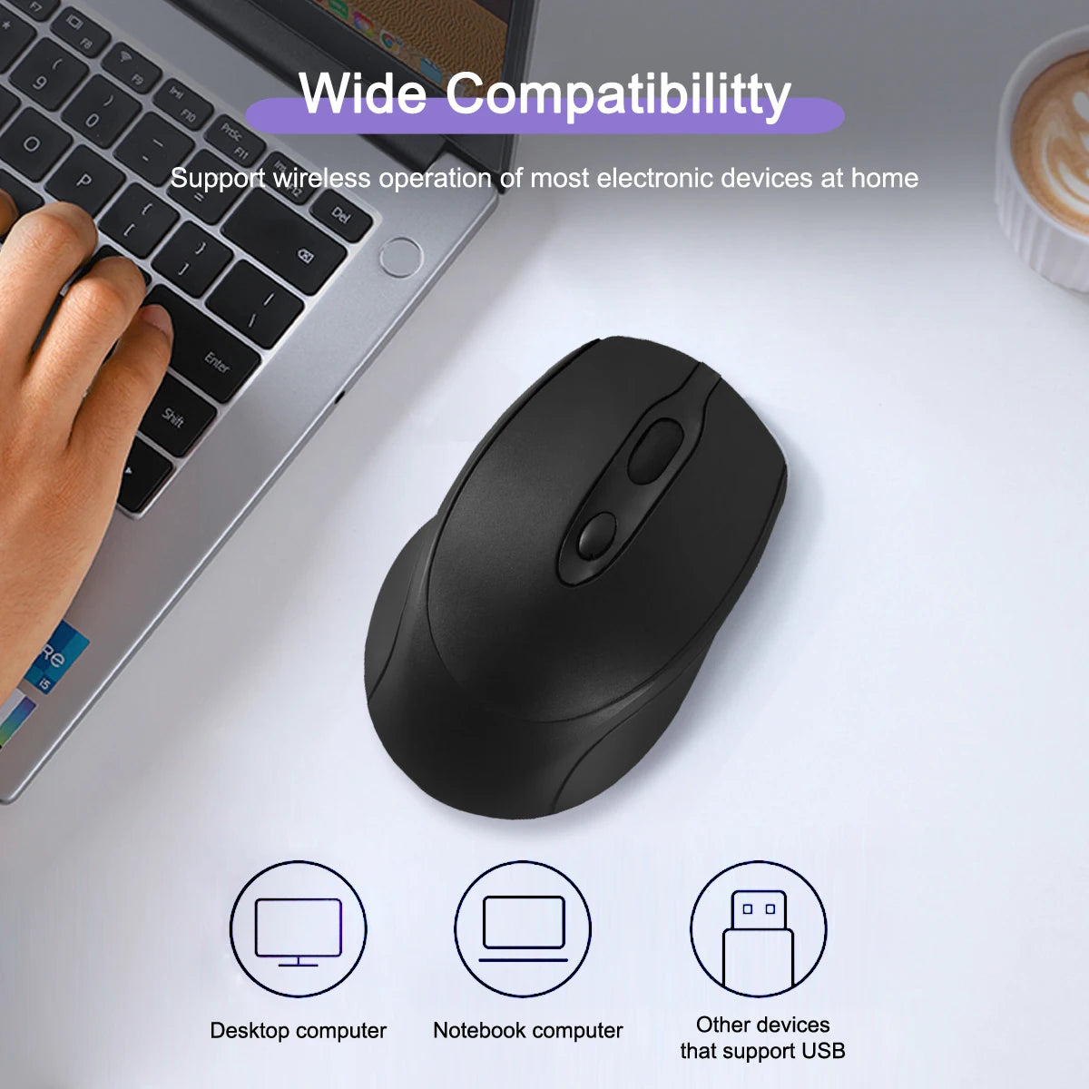 Rato sem fios compatível com Bluetooth 2.4G recarregável, rato de computador USB silencioso para gaming, para PC, portátil, MacBook e tablet