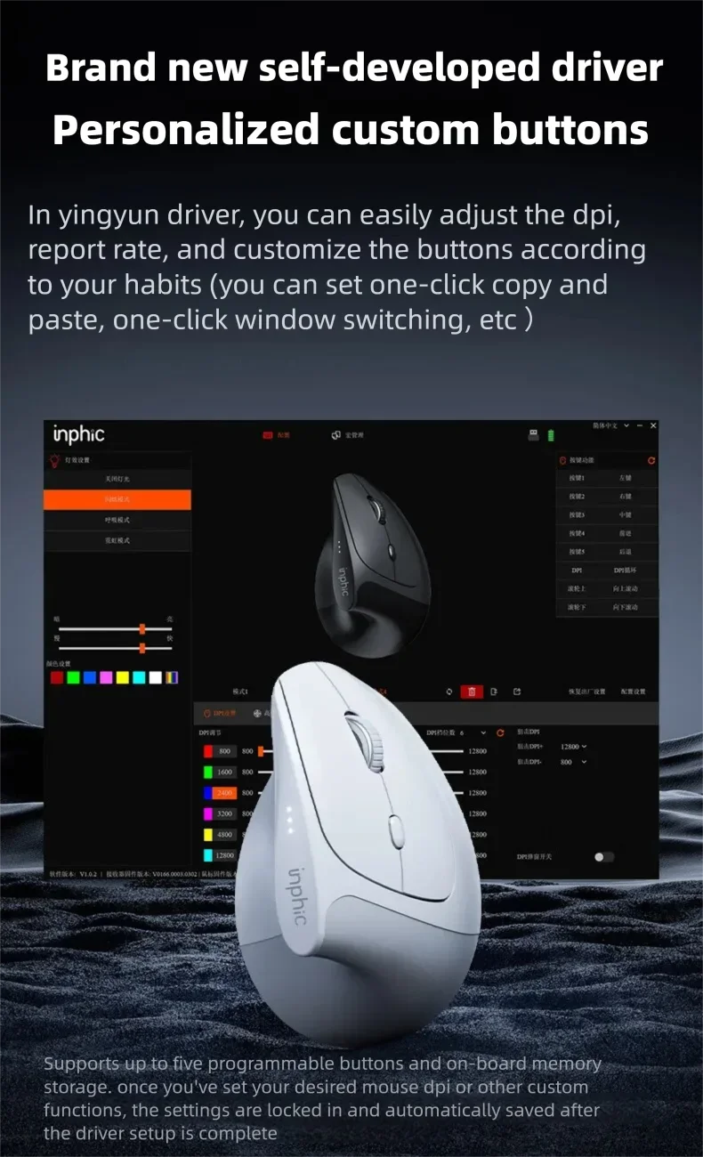 Rato sem fios vertical Inphic X9 PRO, carregamento rápido Type-C, ergonómico e silencioso, para escritório, portátil, PC, computador e gaming