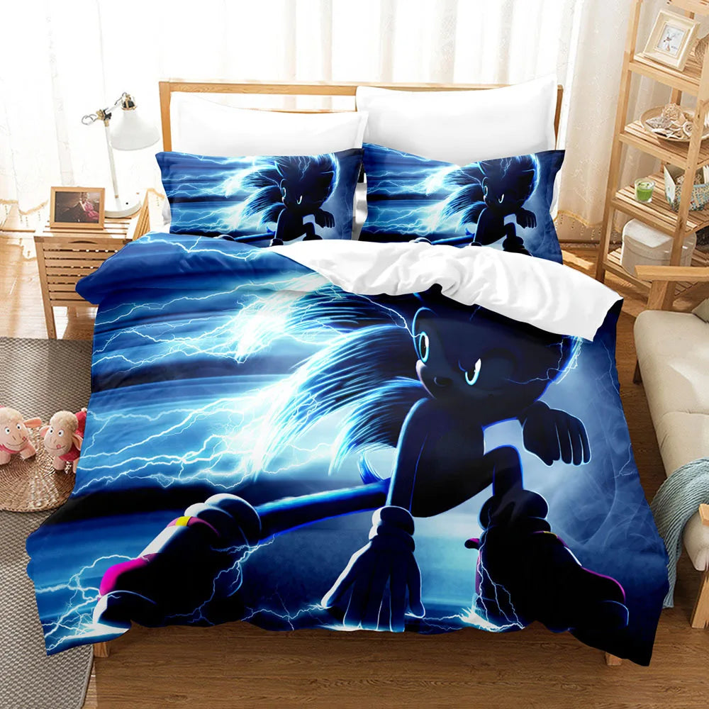 Cute Sonics Boy Bedding Set Exquisite 3D Digital Cartoon Sonics Duvet Cover Comforter Bed Youth Kids Girl Boys Gift