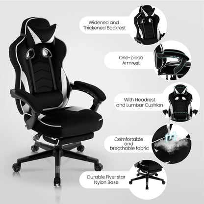 WOLTU Swivel Gaming Racing Chair Desk Office Computer Chair Sports Seat with Headrest Lumbar Cushion Footrest Gamer Chair
