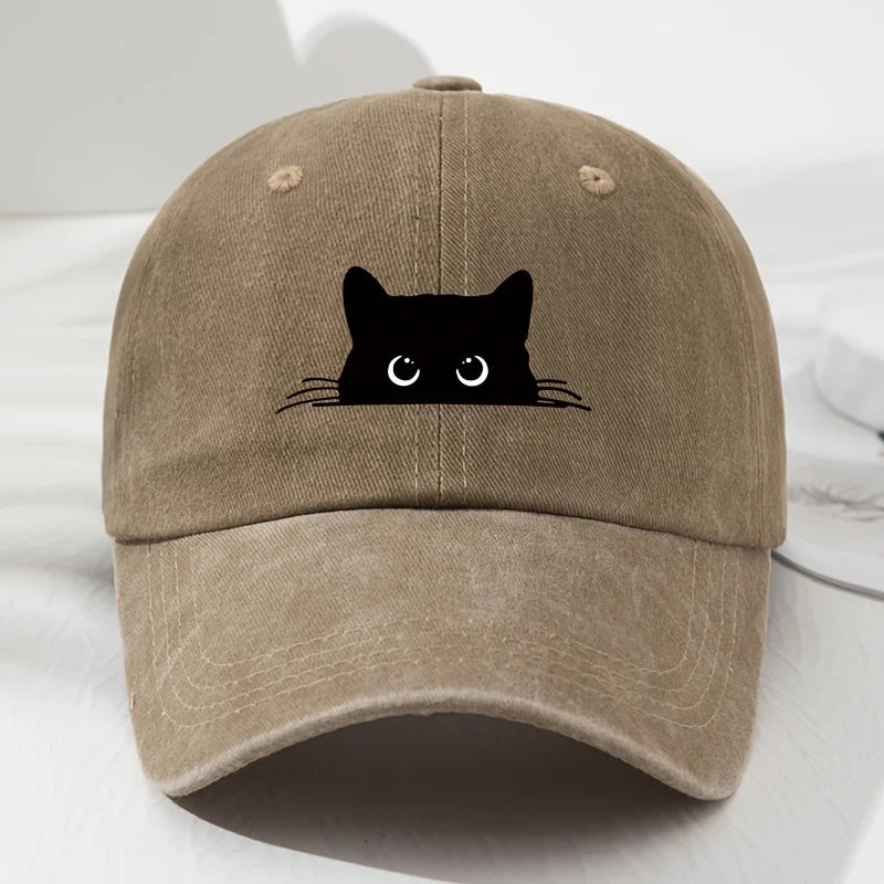 Black cat printed baseball cap retro men's and women's fashionable outdoor hat with adjustable eaves suitable for sports fishing