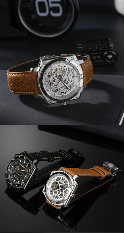 BORIAGE(BOAIJIUA) Men's Fully Automatic Mechanical Watch Original Design Cut out 50m Water Resistant Luminous Wristwatch