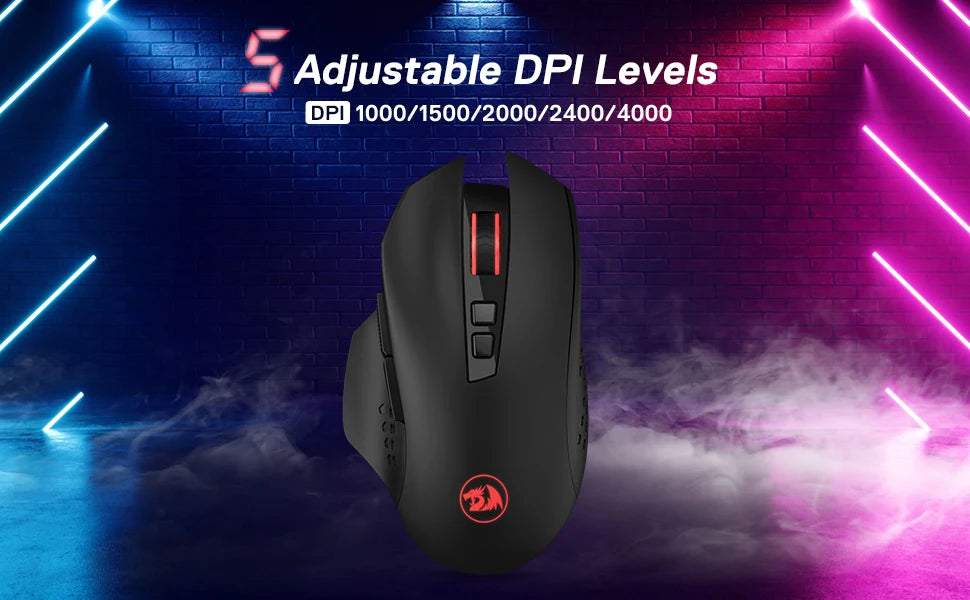 Rato Gaming Sem Fios Redragon M656 Gainer, 4000 DPI 2.4Ghz, Rato Gamer Sem Fios com 5 níveis de DPI, 7 botões macro, retroiluminação LED vermelha