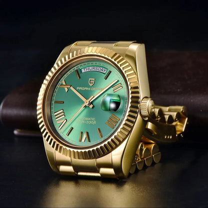 PAGANI DESIGN 2026 New Gold Green 40MM Date Week Men's Watches Automatic Watch Men AR Sapphire Glass NH36A Mechanical Wristwatch