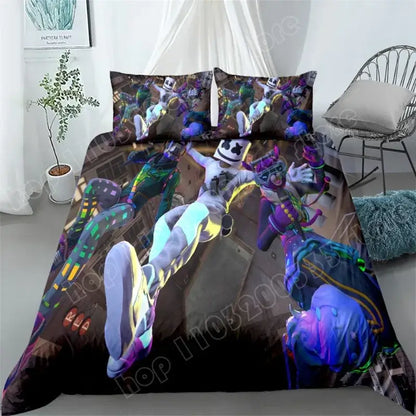 Set de lenjerie de pat Fortnite, 3 piese, imprimare 3D, lenjerii pentru dormitor, joc, desen animat, lenjerie decorativă, husă de pilotă, față de pernă, cadou de ziua de naștere
