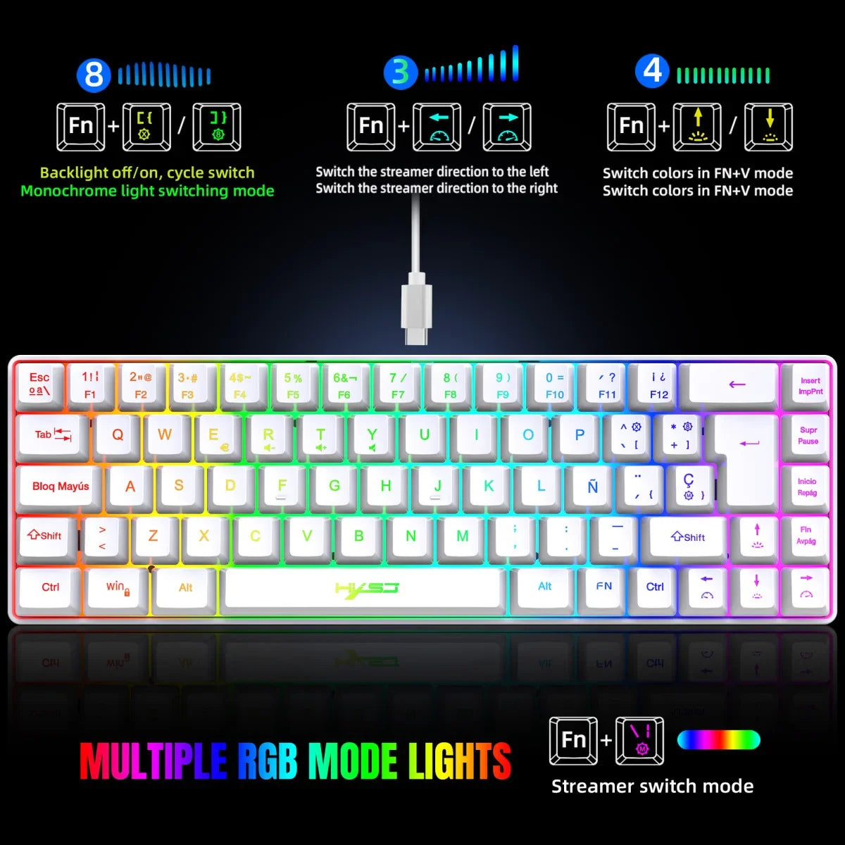 RGB backlit keyboard Russian 69 keys white membrane gaming wired ergonomic Keyboards for compact mini for pc laptop color black