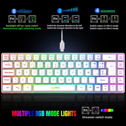 RGB backlit keyboard Russian 69 keys white membrane gaming wired ergonomic Keyboards for compact mini for pc laptop color black