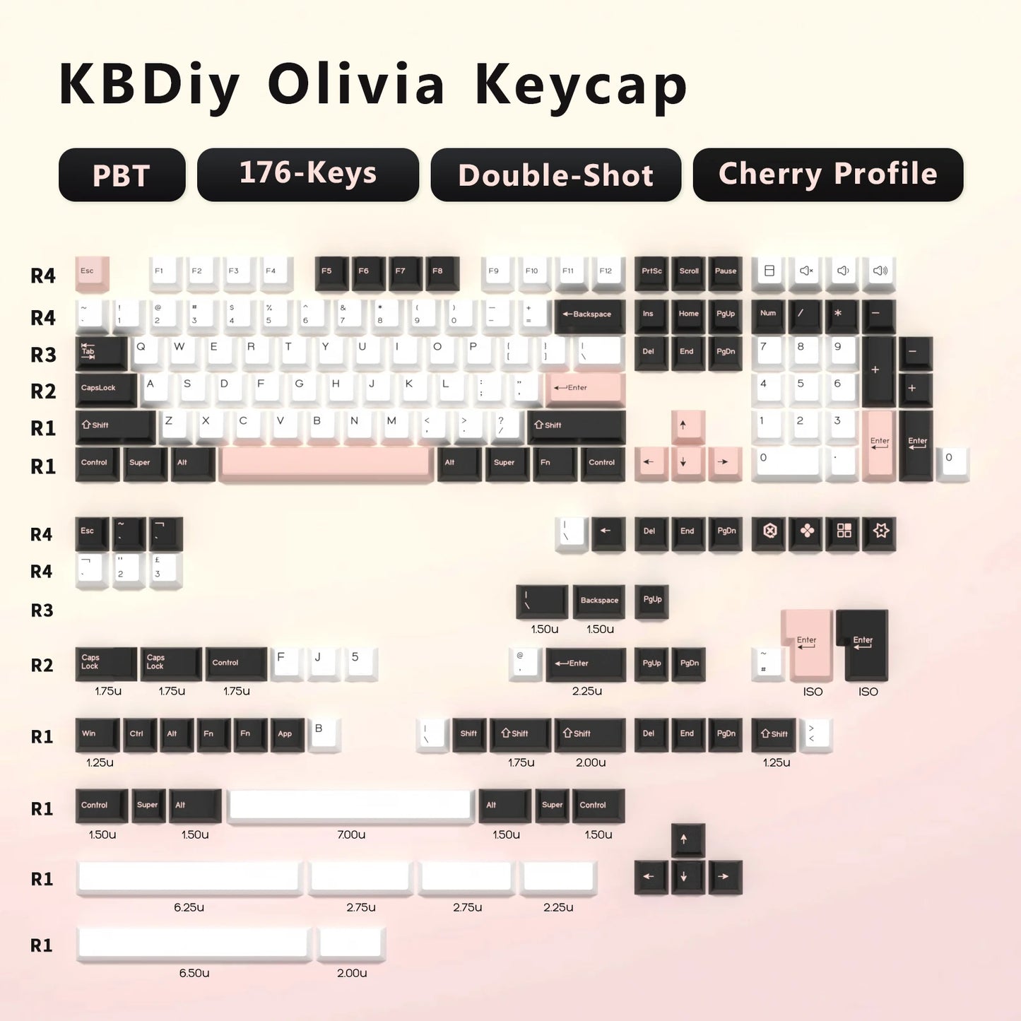 KBDiy GMK Illusion Tastenkappen Cherry-Profil Double-Shot PBT ISO-Tastenkappen für Gamer Mechanisches Tastatur-Kit Gaming Point Retro-Tastenkappe