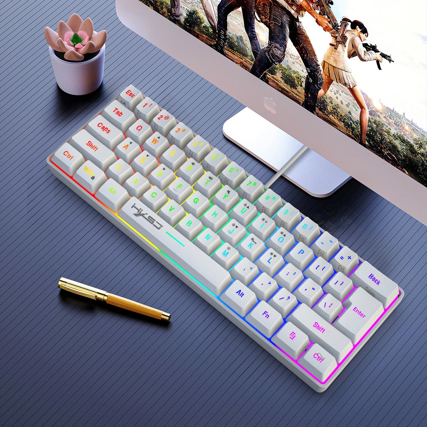 New Mini Gaming keyboard Wired Thin Film Keyboard 61-key Touch RGB Glow Multiple Quick Key Combination Suitable For Gaming Office