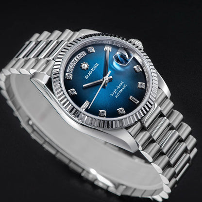 Sugess 36mm Mens of Watch Automatic Dandong Peacock SL3034 Day Movement Sapphire Glass 100m Waterproof Wristwatches MOP Date New