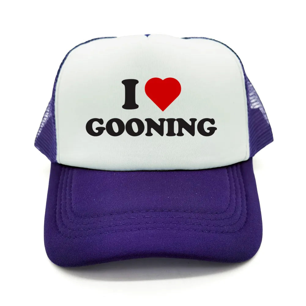 Casquettes de baseball humoristiques « I Love Gooning » – Casquette d'été tendance pour homme en maille, casquette de camionneur humoristique, casquettes unisexes d'extérieur en maille MZ-080