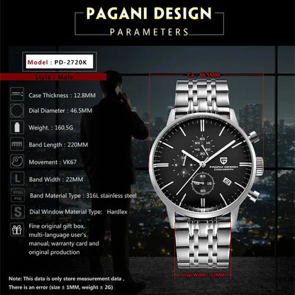 Pagani Design Men's Chronograph Watch  Japan VK67 Movt Waterproof Multifunctional Business Sports Quartz Watch Relogio Masculino