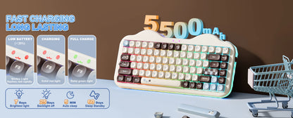 Teclado mecânico sem fios YUNZII C75, 75% cremoso com Hot Swap e RGB personalizável, design Gasket Cute Cake, para Win/Mac/Gaming